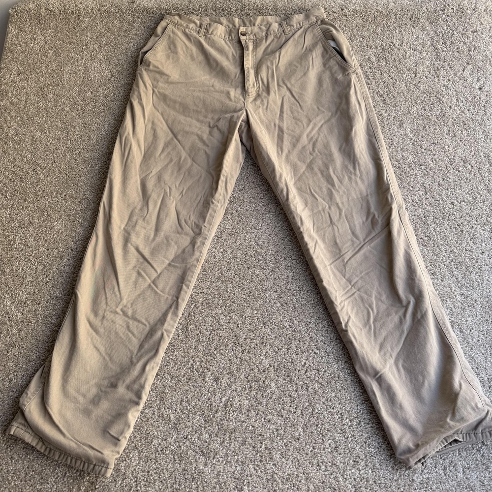 Vintage Woolrich Pants Mens 36x34 Beige Flannel Lined Chino Relaxed Straight Leg
